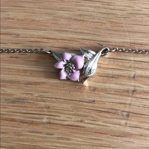 Gold Tone Necklace w/ Pink and Gold Flower Pendent